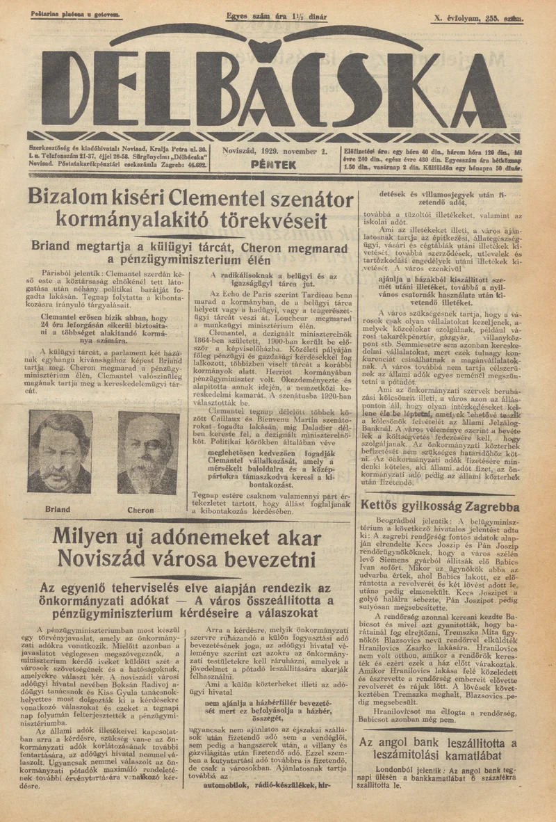 Délbácska, 10. évf. 1929. november 1. 255. sz.