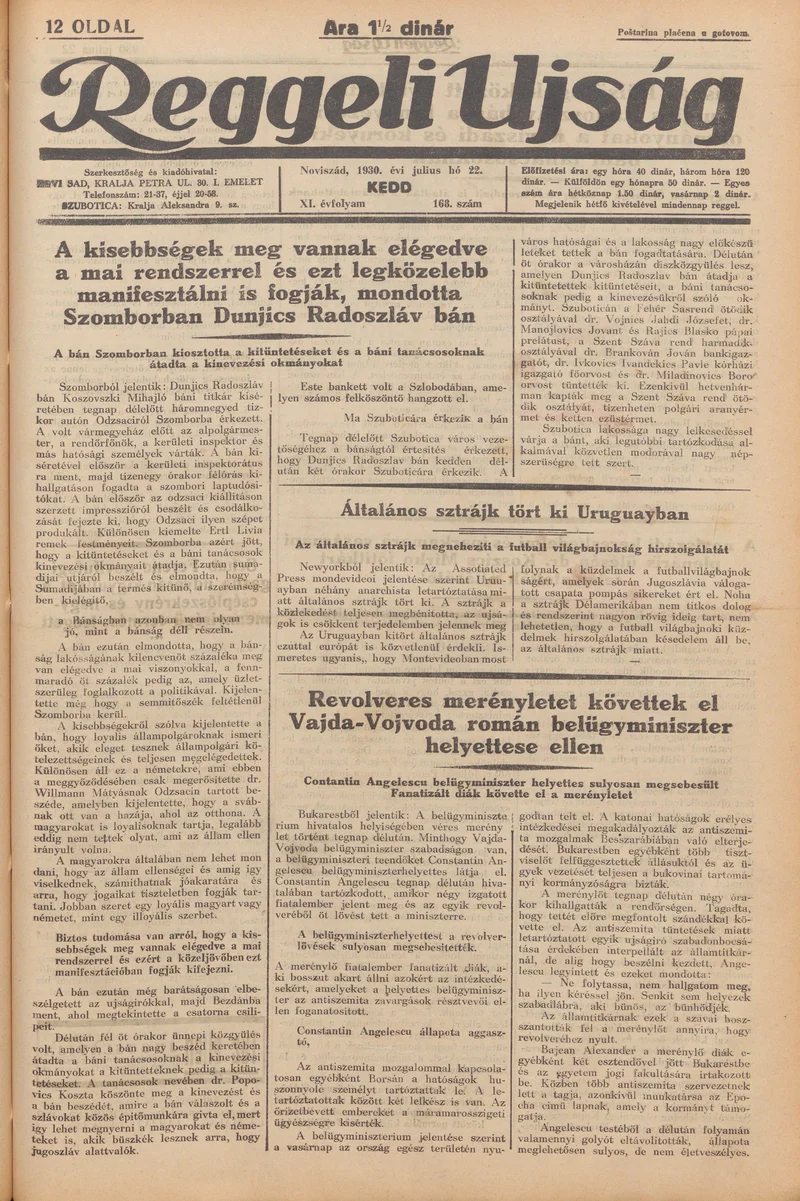 Reggeli Újság, 11. évf. 1930. július 22. 168. sz.
