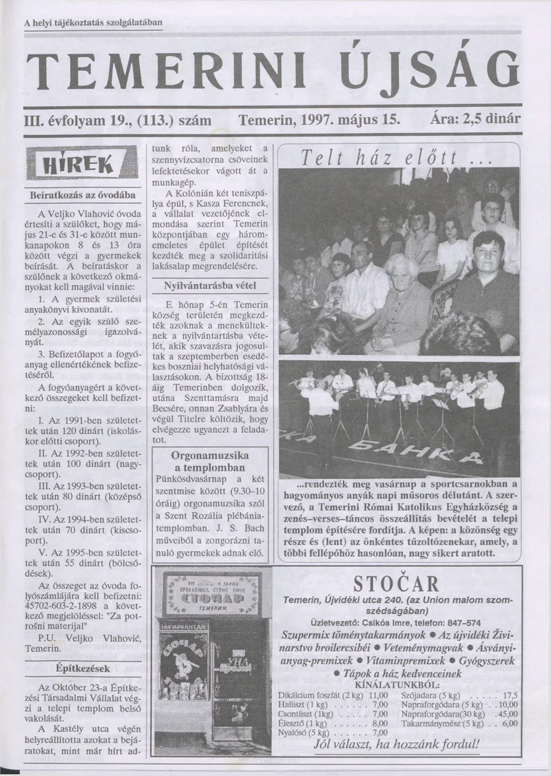Temerini Újság, 3. évf. 1997. május 15. 19. sz.