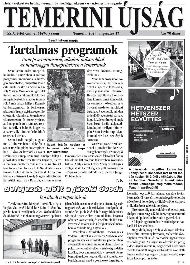 Temerini Újság, 29. évf. 2023. április 17. 32. sz.