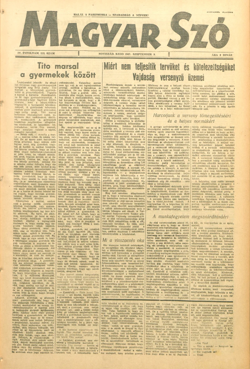 Magyar Szó, 4. évf. 1947. szeptember 9. 222. sz. 1–8. oldal
