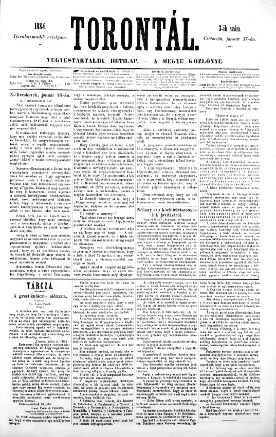 Torontál, 13. évf. 1884. január 17. 3. sz.