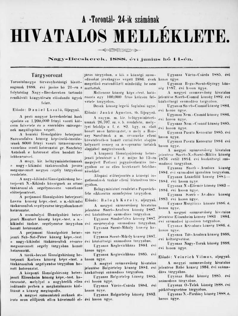 A Totontál  hivatalos melléklete, 1. évf. 1888. június 14. 24. sz.