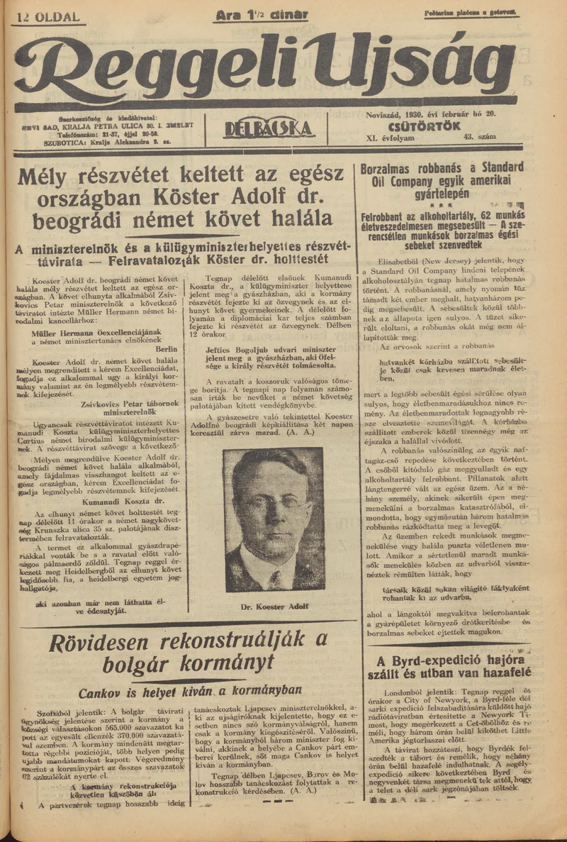 Reggeli Újság, 11. évf. 1930. február 20. 43. sz.