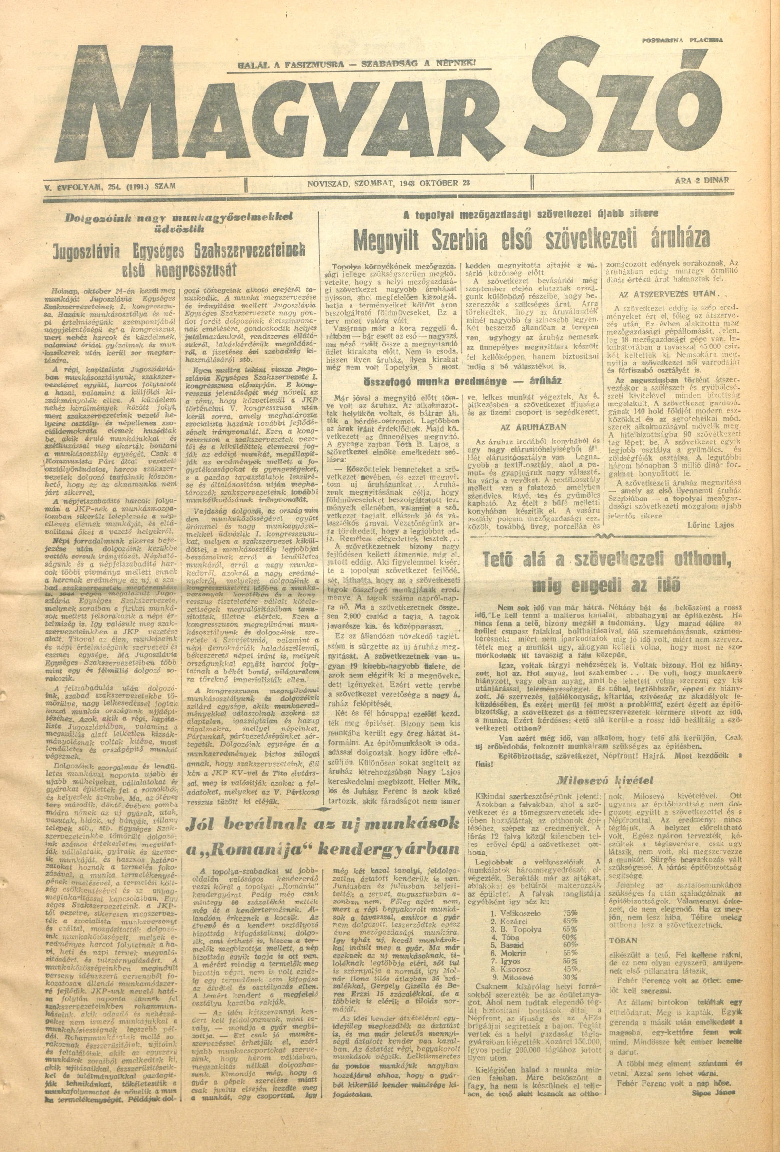Magyar Szó, 5. évf. 1948. október 23. 254. sz. 1–4. oldal