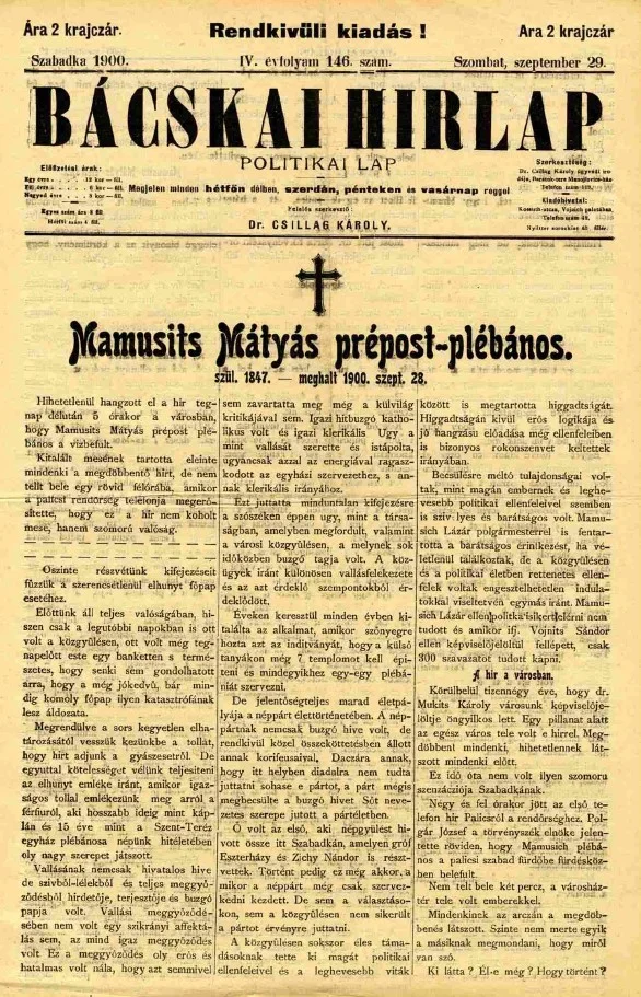 Bácskai Hirlap, 4. évf. 1900. szeptember 29. 146. sz.
