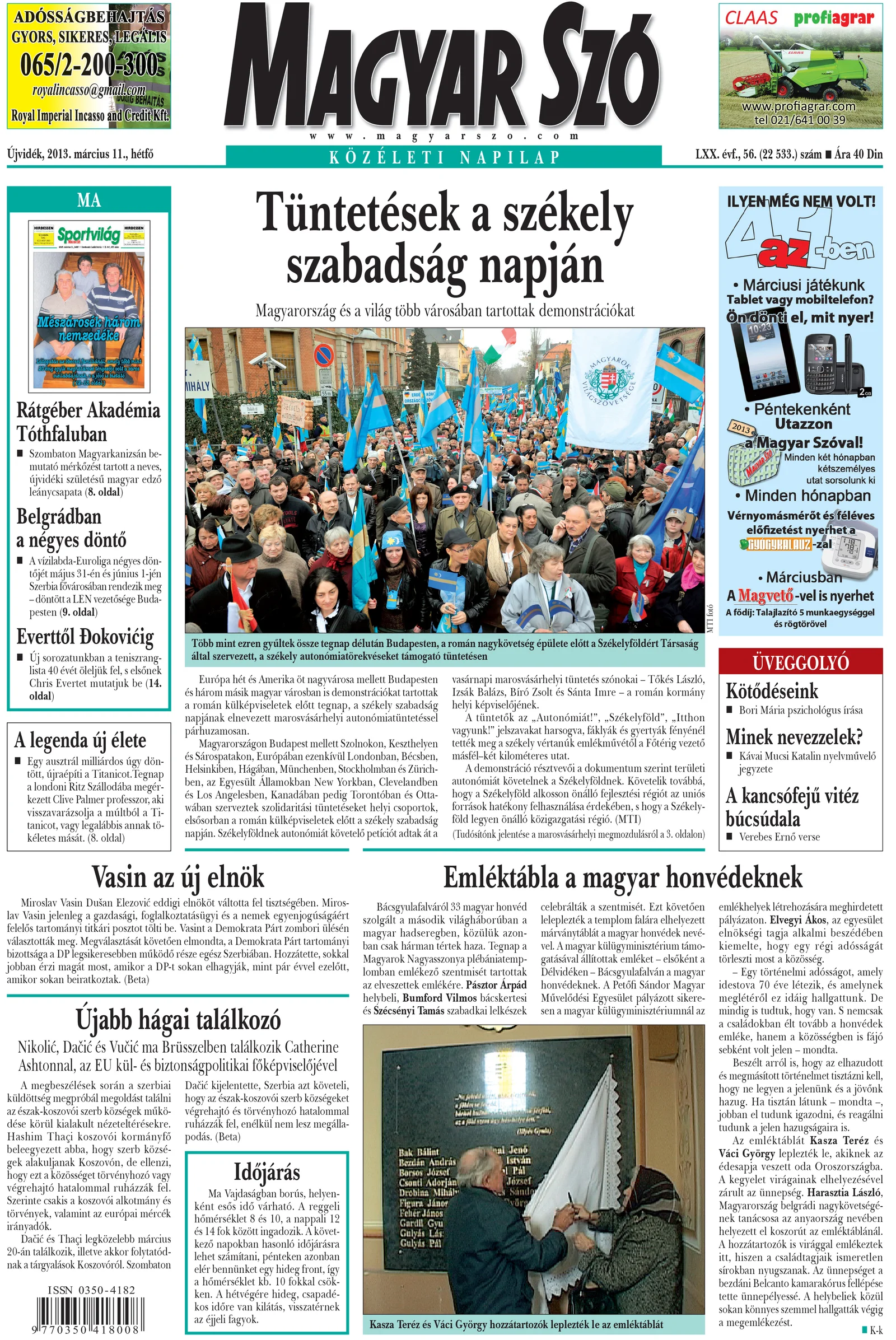 Magyar Szó, 70. évf. 2013. március 11. 56. sz. 1–16. oldal
