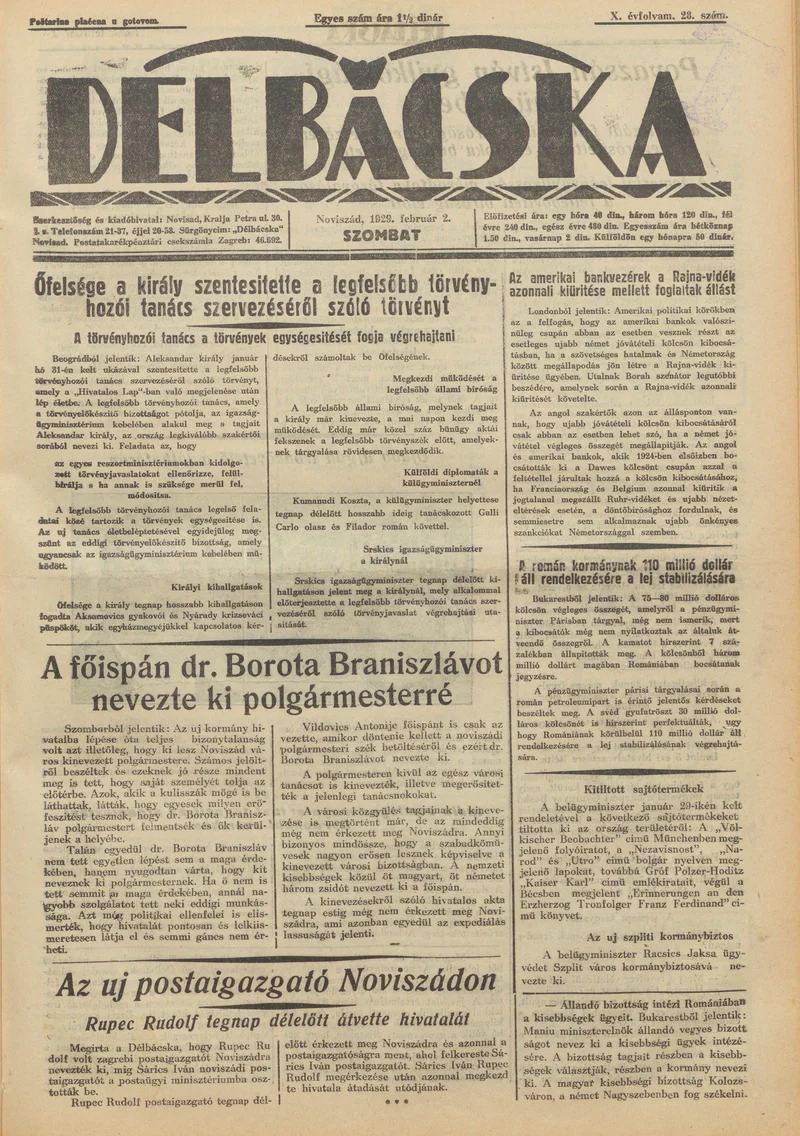 Délbácska, 10. évf. 1929. február 2. 28. sz.