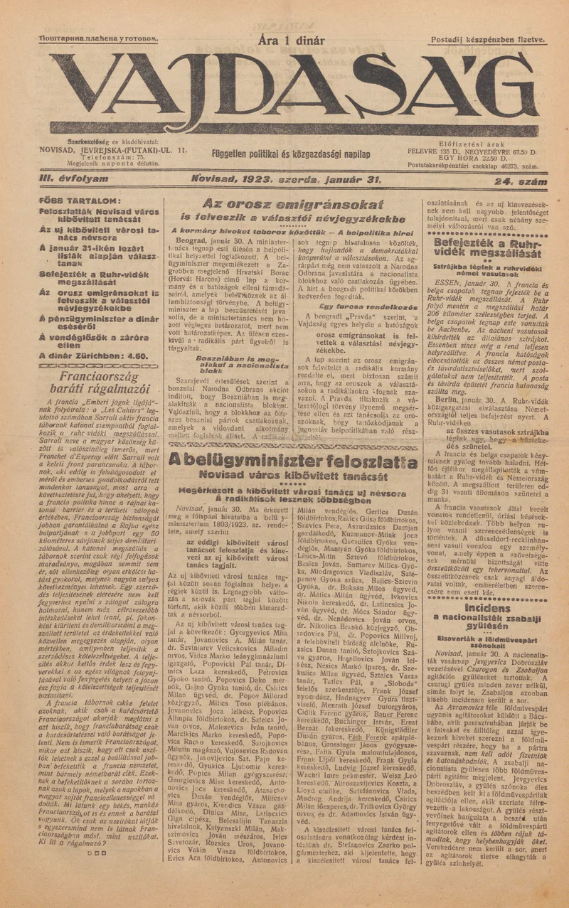 Vajdaság, 3. évf. 1923. január 31. 24. sz.