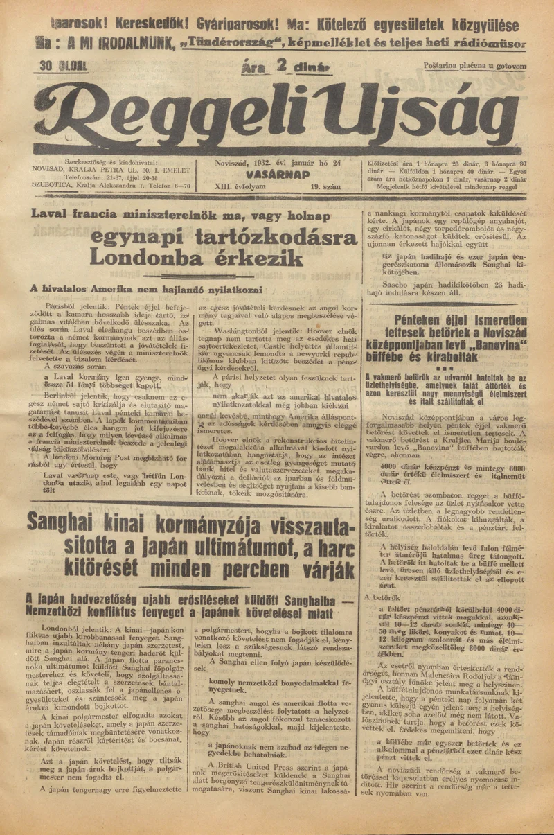 Reggeli Újság, 13. évf. 1932. január 24. 19. sz.