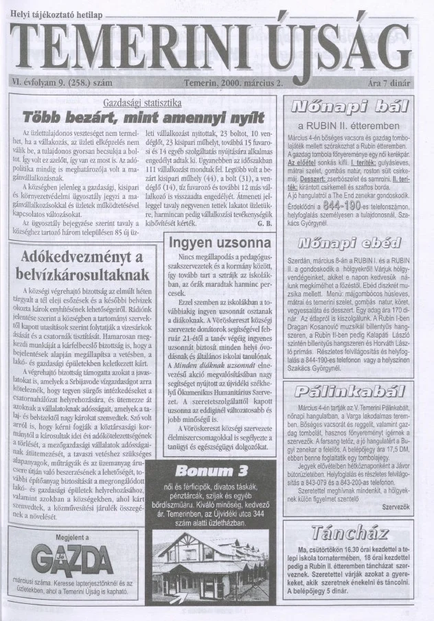 Temerini Újság, 6. évf. 2000. március 2. 9. sz.