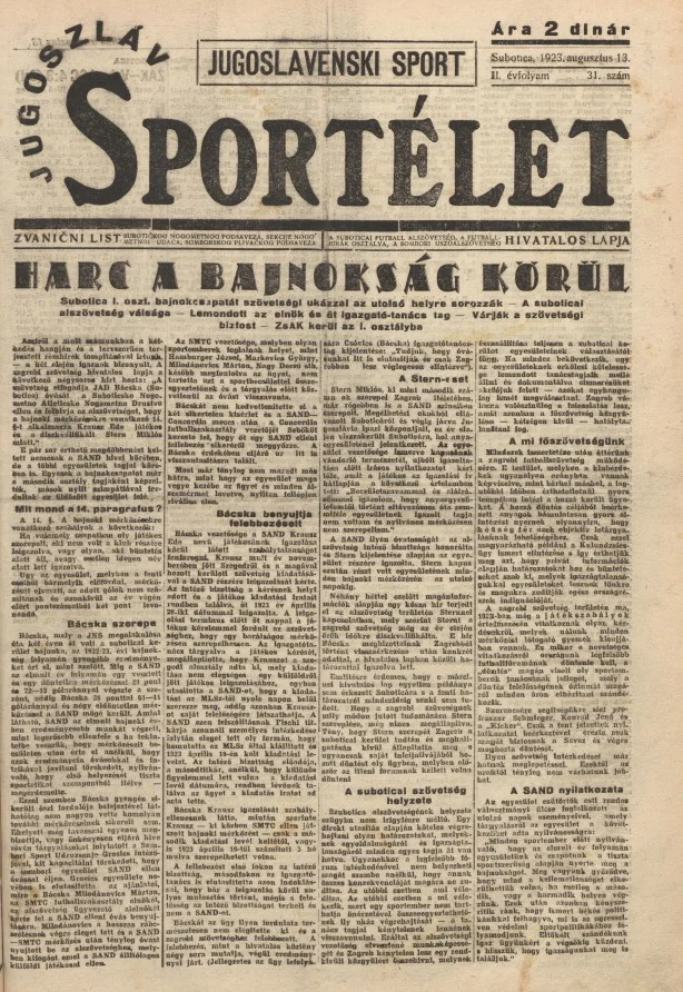 Jugoszláv sportélet, 2. évf. 1923. augusztus 13. 31. sz.