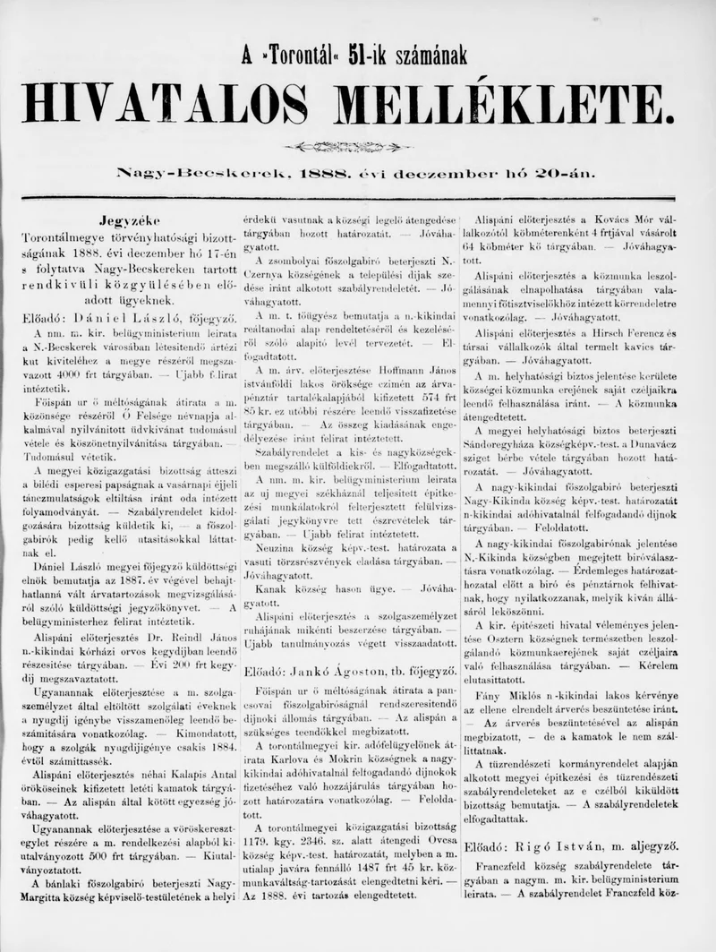 A Totontál  hivatalos melléklete, 1. évf. 1888. december 20. 51. sz.