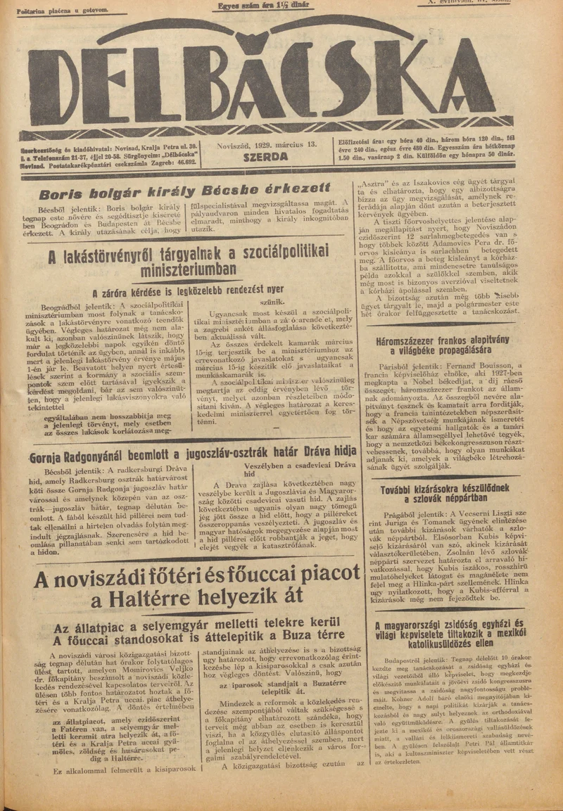 Délbácska, 10. évf. 1929. március 13. 61. sz.