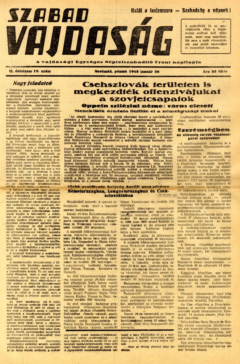 Szabad Vajdaság, 2. évf. 1945. január 26. 19. sz.