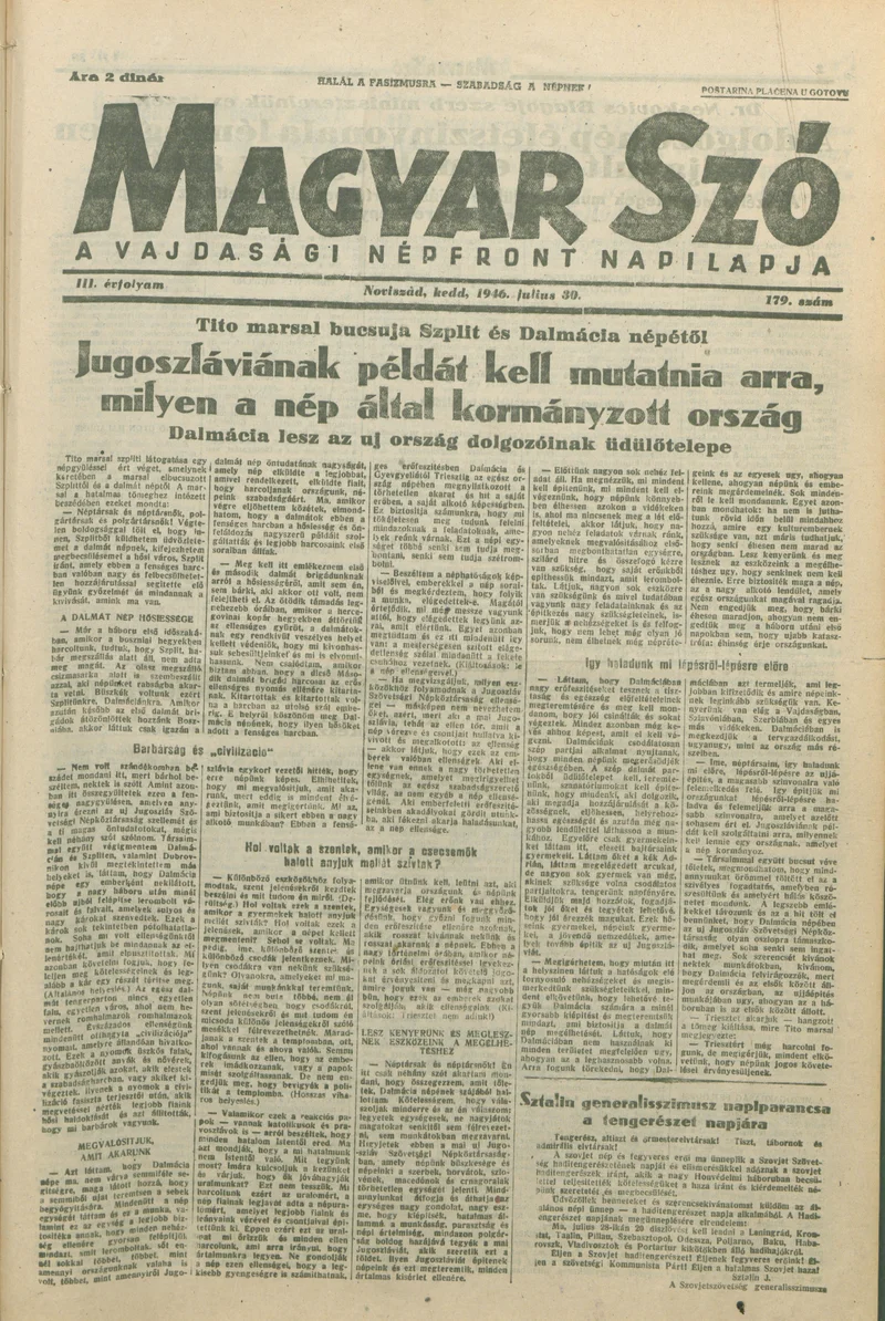 Magyar Szó, 3. évf. 1946. július 30. 179. sz. 1–8. oldal