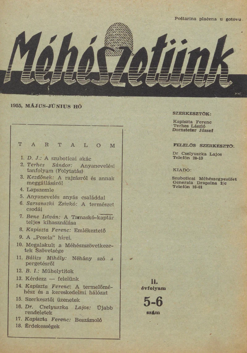 Méhészetünk, 2. évf. 1955. május 1. – június 1. 5–6. sz.