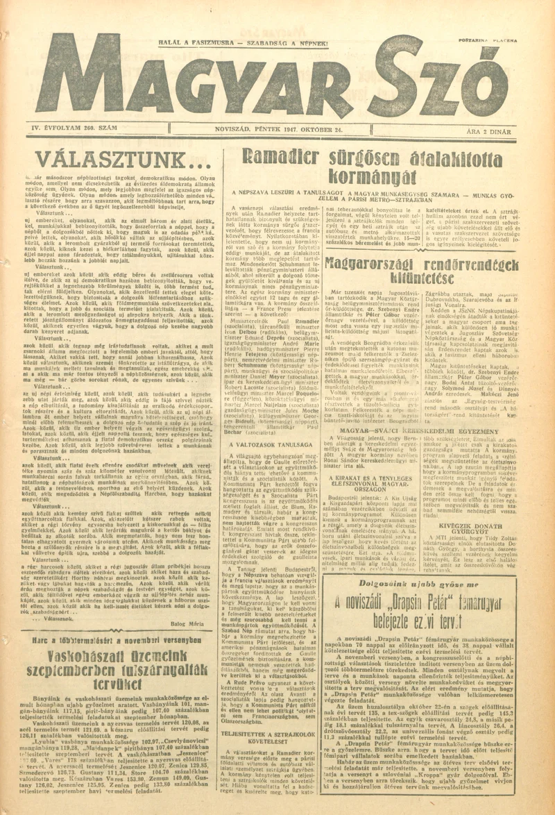Magyar Szó, 4. évf. 1947. október 24. 260. sz. 1–6. oldal