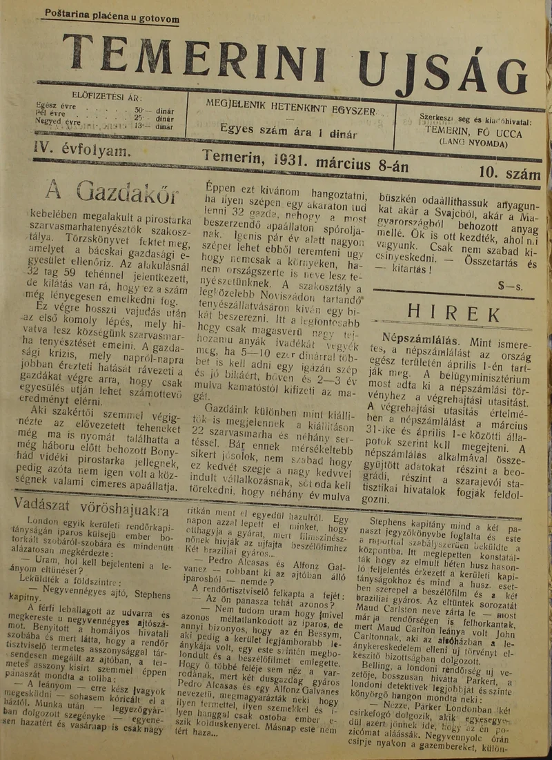Temerini Újság 1928-1944, 4. évf. 1931. március 8. 10. sz.