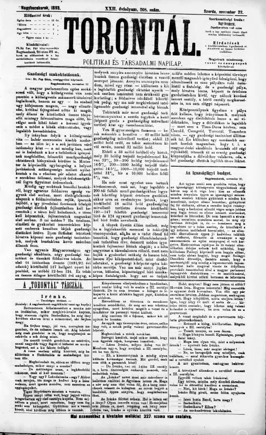 Torontál, 22. évf. 1893. november 22. 268. sz.