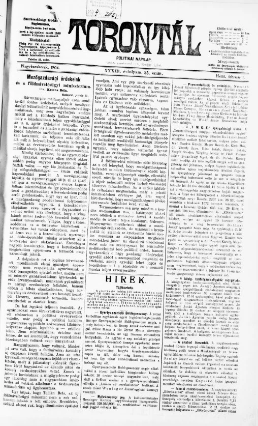 Torontál, 33. évf. 1904. február 1. 25. sz.