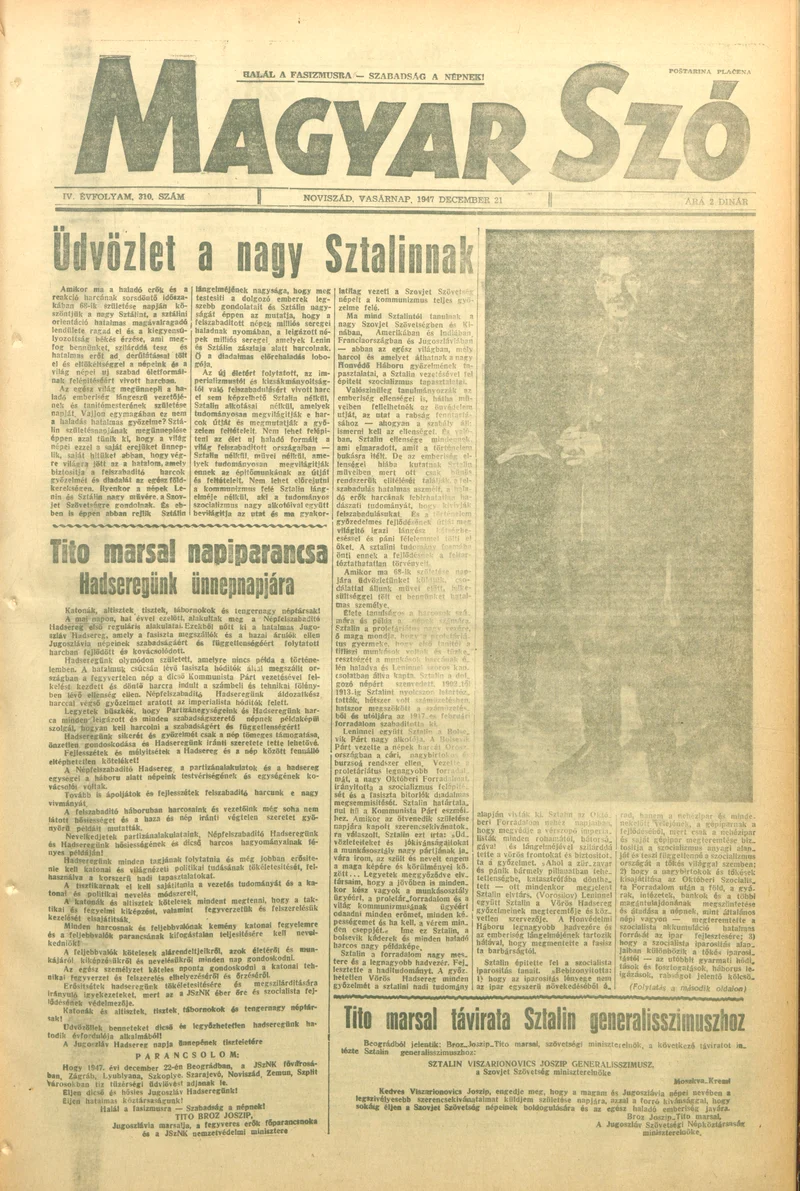 Magyar Szó, 4. évf. 1947. december 21. 310. sz. 1–8. oldal