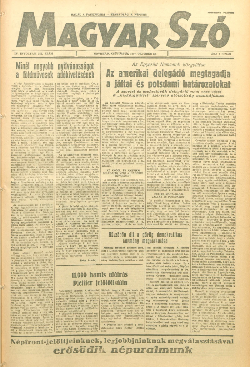 Magyar Szó, 4. évf. 1947. október 23. 259. sz. 1–8. oldal