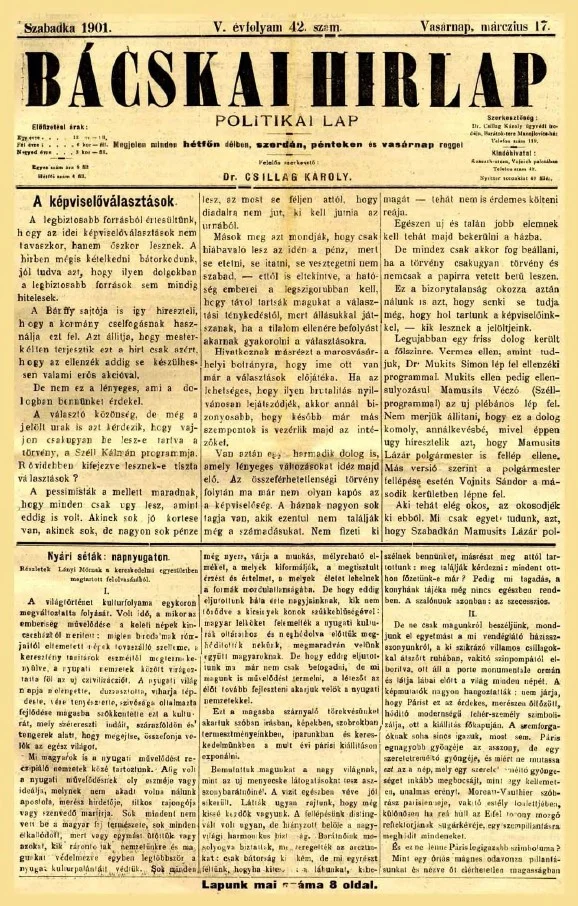 Bácskai Hirlap, 5. évf. 1901. március 17. 42. sz.