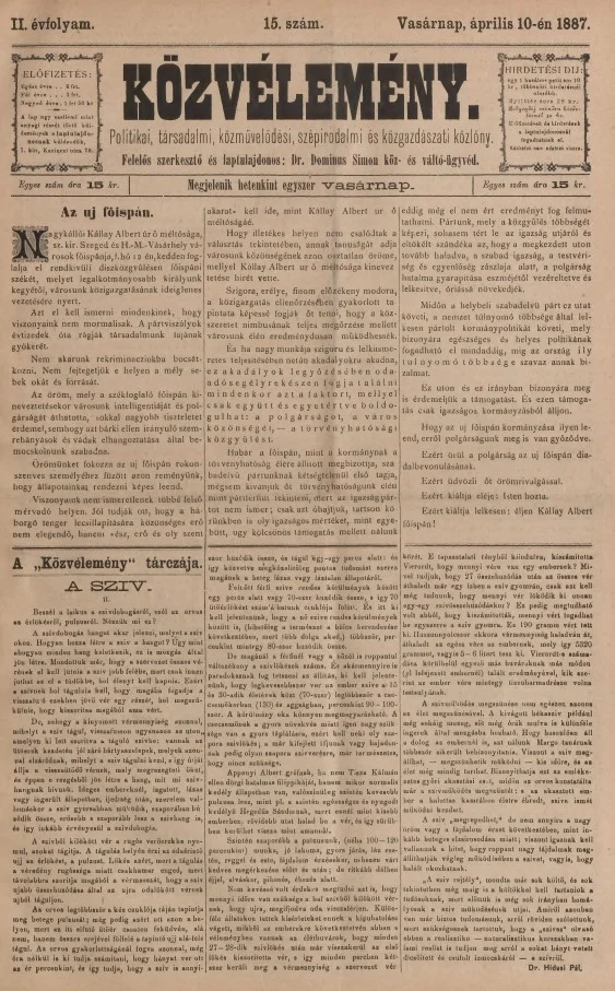 Közvélemény, 2. évf. 1887. április 10. 15. sz.