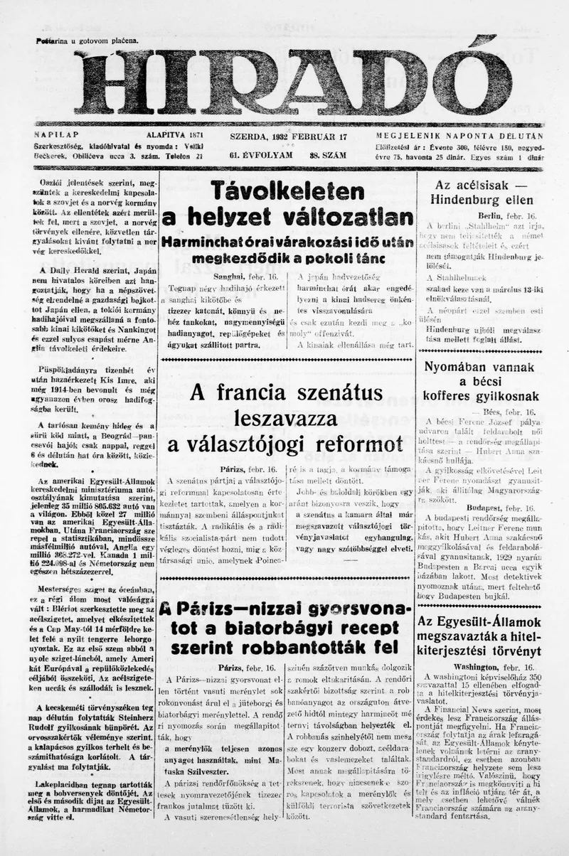 Híradó, 61. évf. 1932. február 17. 38. sz.