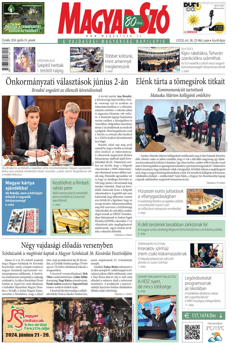 Magyar Szó, 81. évf. 2024. április 19. 90. sz. 1–16. oldal