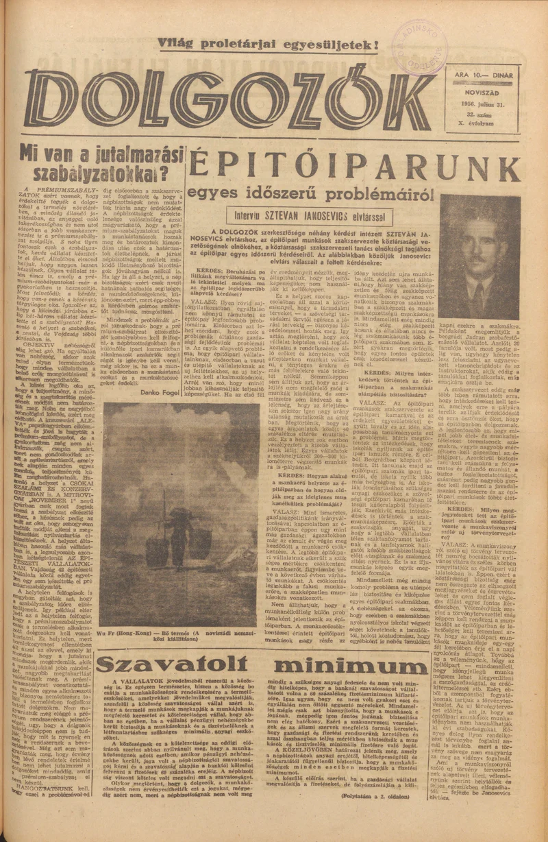 Dolgozók, 10. évf. 1956. július 31. 32. sz.