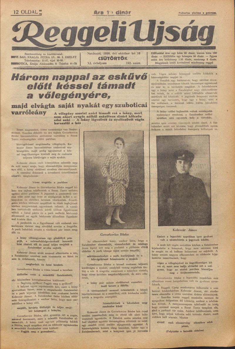 Reggeli Újság, 11. évf. 1930. október 16. 242. sz.