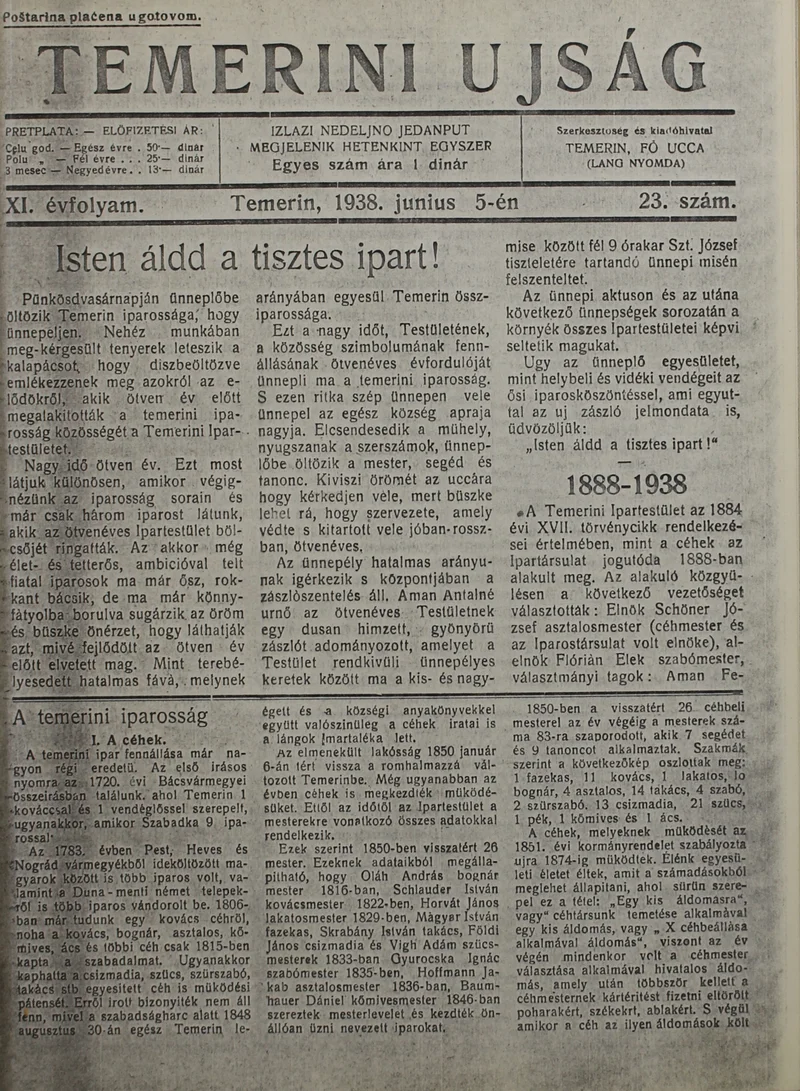 Temerini Újság 1928-1944, 11. évf. 1938. június 5. 23. sz.