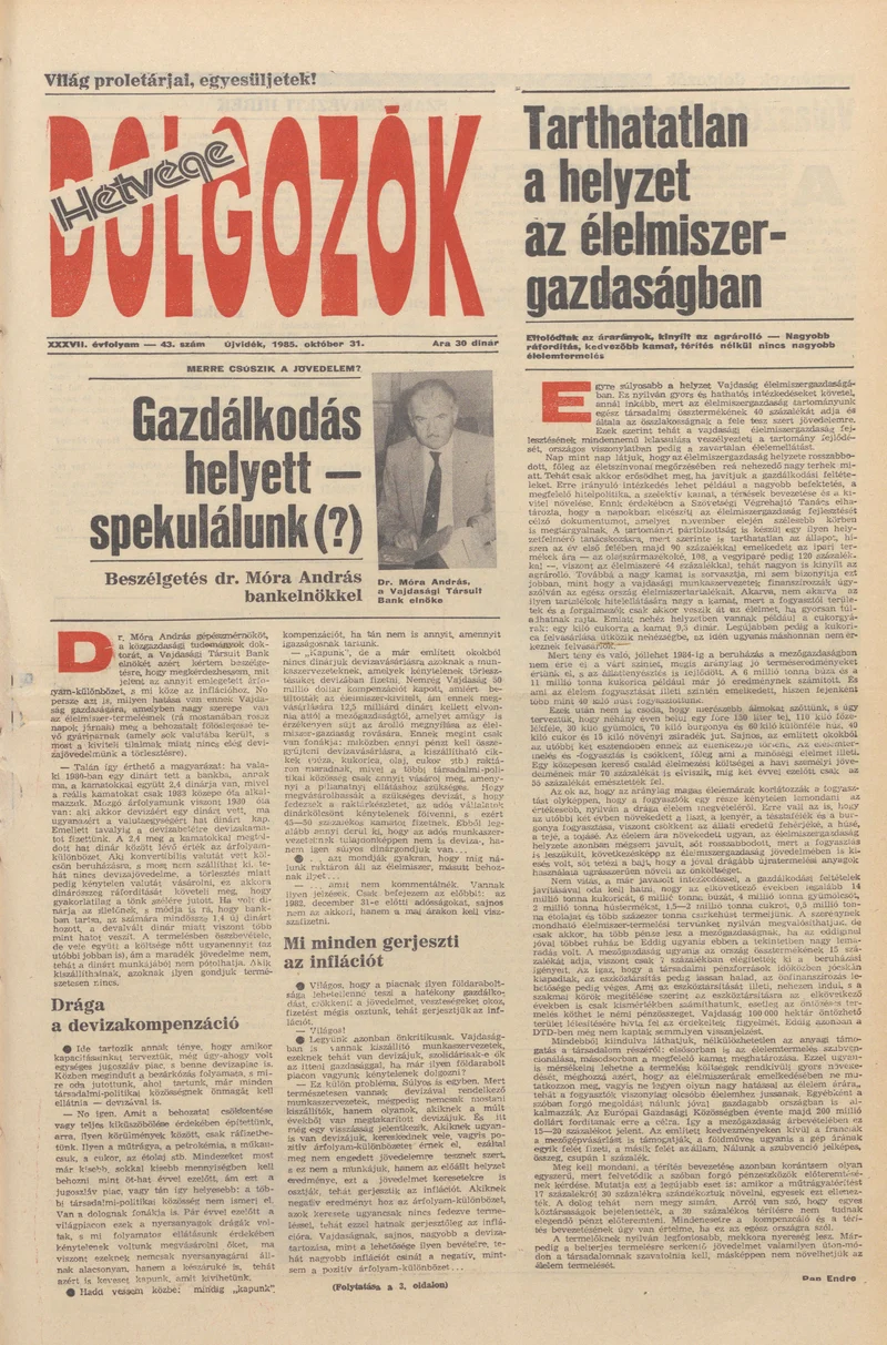 Dolgozók, 39. évf. 1985. október 31. 43. sz.