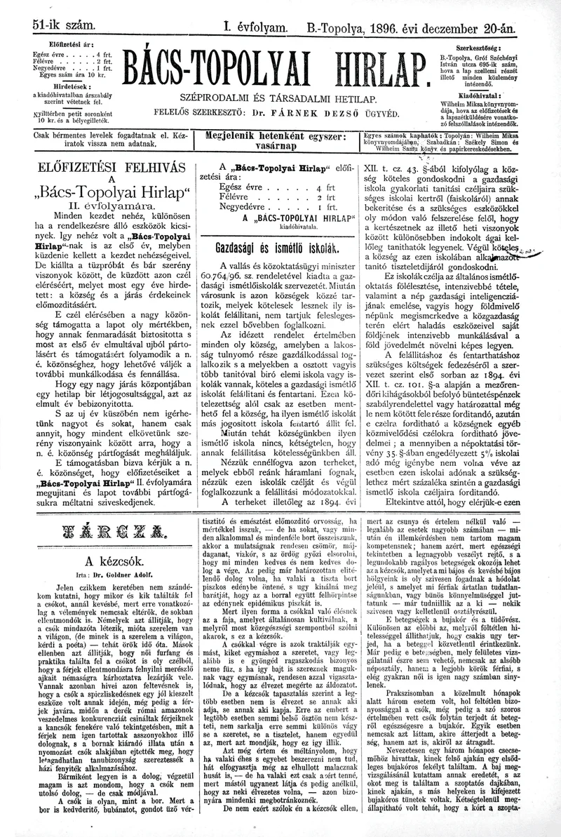 Bács-Topolyai Hirlap, 1. évf. 1896. december 20. 51. sz.