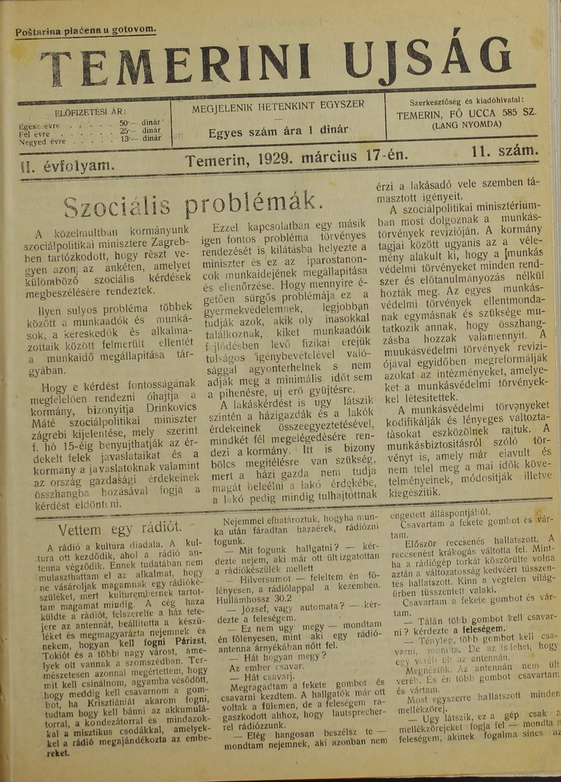 Temerini Újság 1928-1944, 2. évf. 1929. március 17. 11. sz.