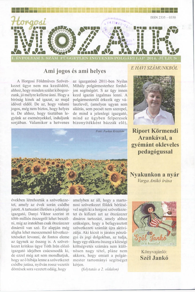 Horgosi Mozaik, 1. évf. 2014. július. 3. sz.
