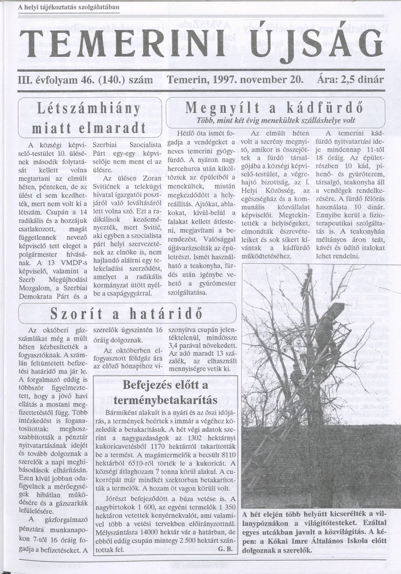 Temerini Újság, 3. évf. 1997. november 20. 46. sz.