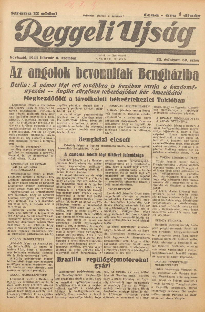 Reggeli Újság, 22. évf. 1941. február 8. 39. sz.