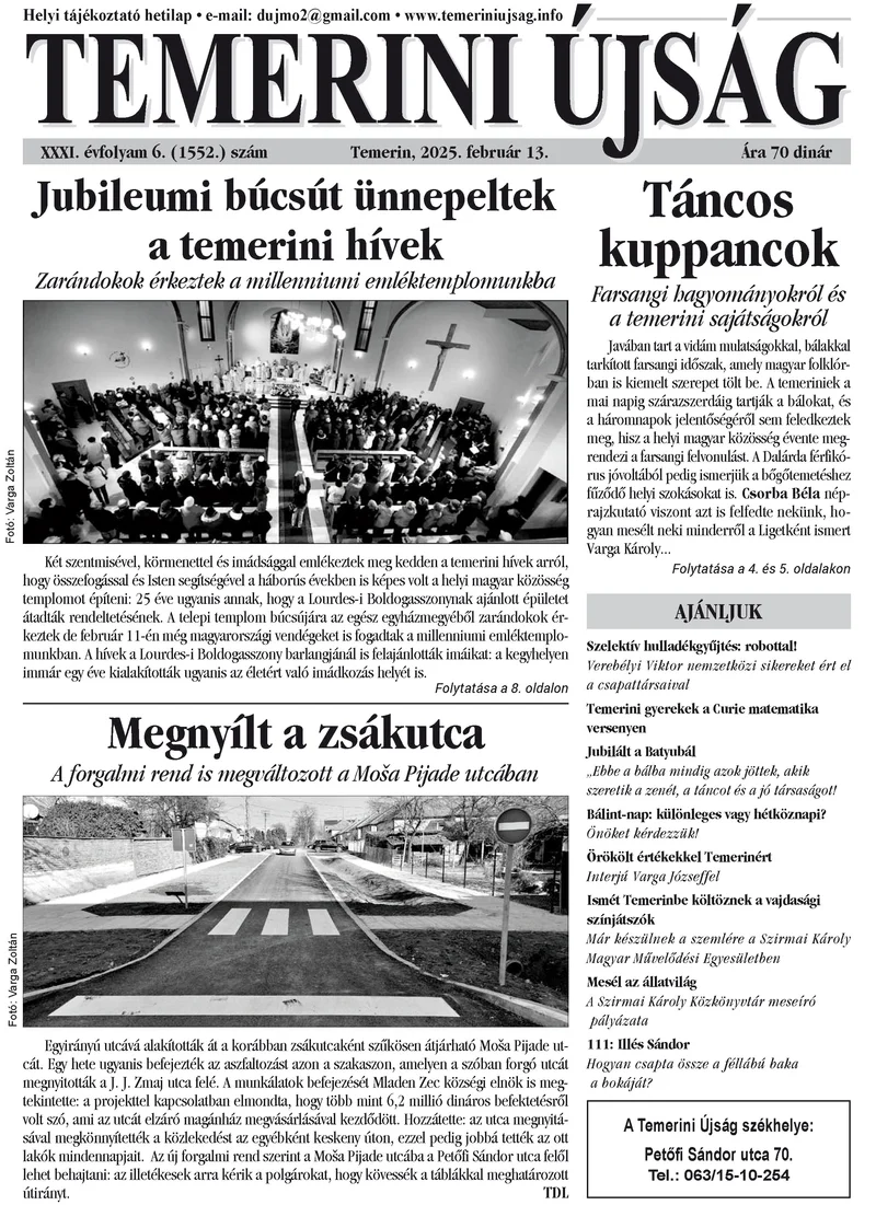 Temerini Újság, 31. évf. 2025. február 13. 6. sz.