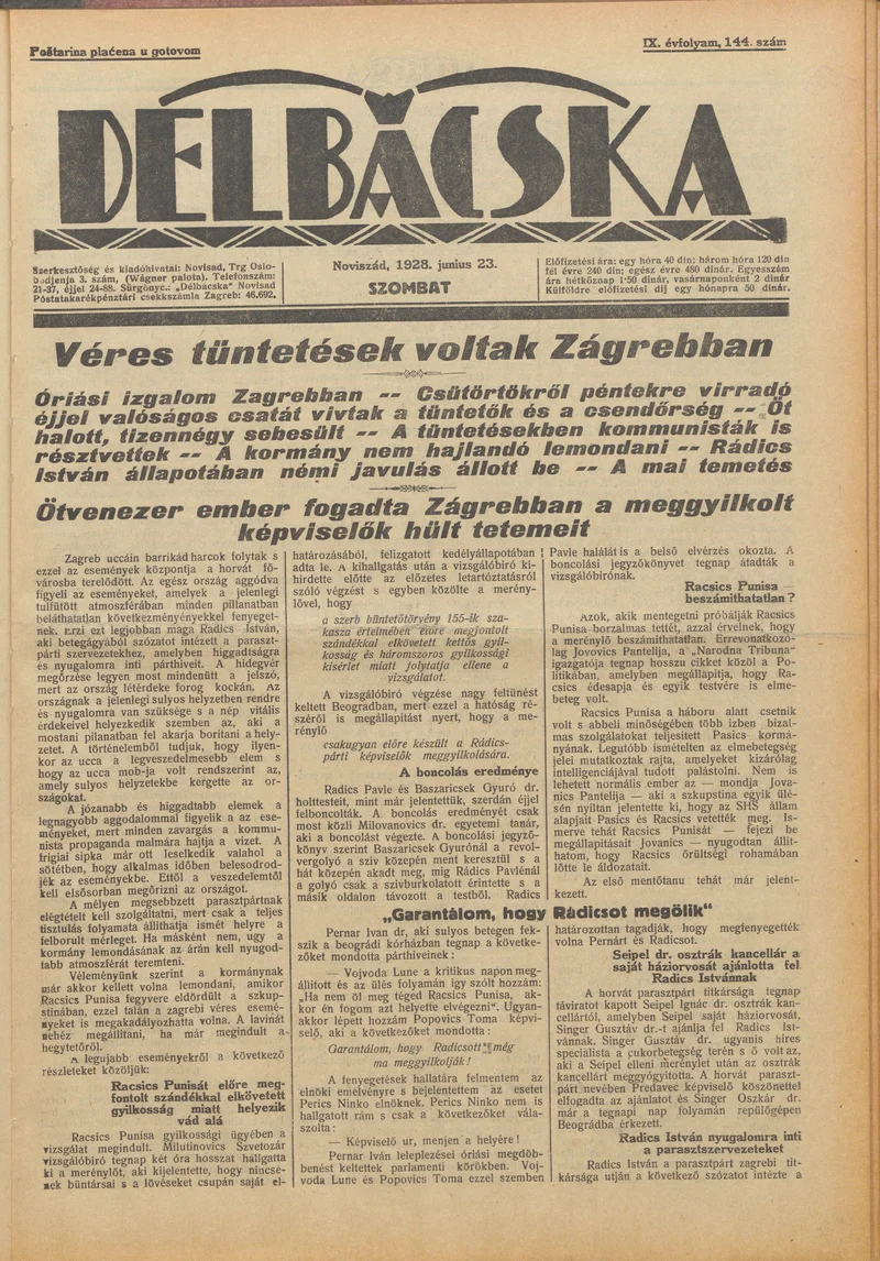 Délbácska, 9. évf. 1928. június 23. 144. sz.