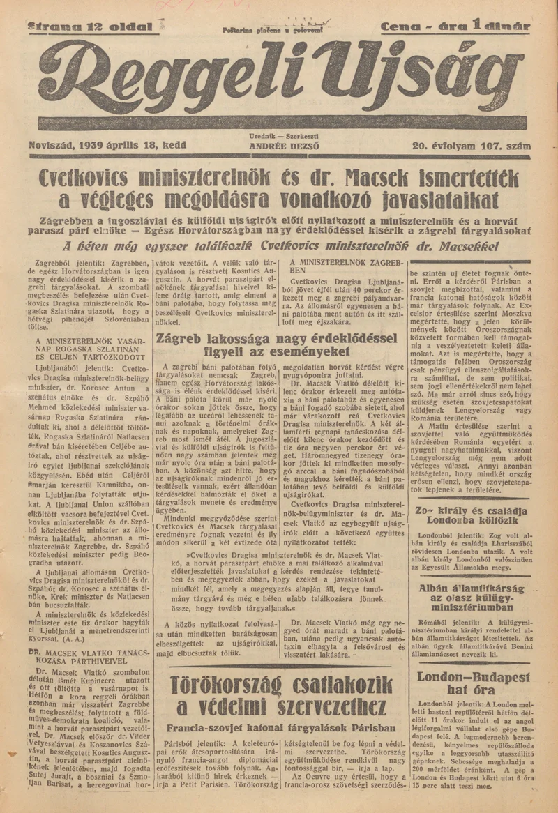 Reggeli Újság, 20. évf. 1939. április 18. 107. sz.