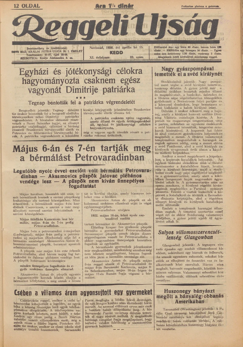 Reggeli Újság, 11. évf. 1930. április 15. 89. sz.