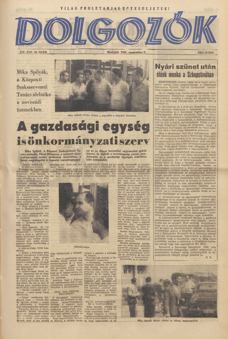 Dolgozók, 14. évf. 1960. szeptember 2. 36. sz.