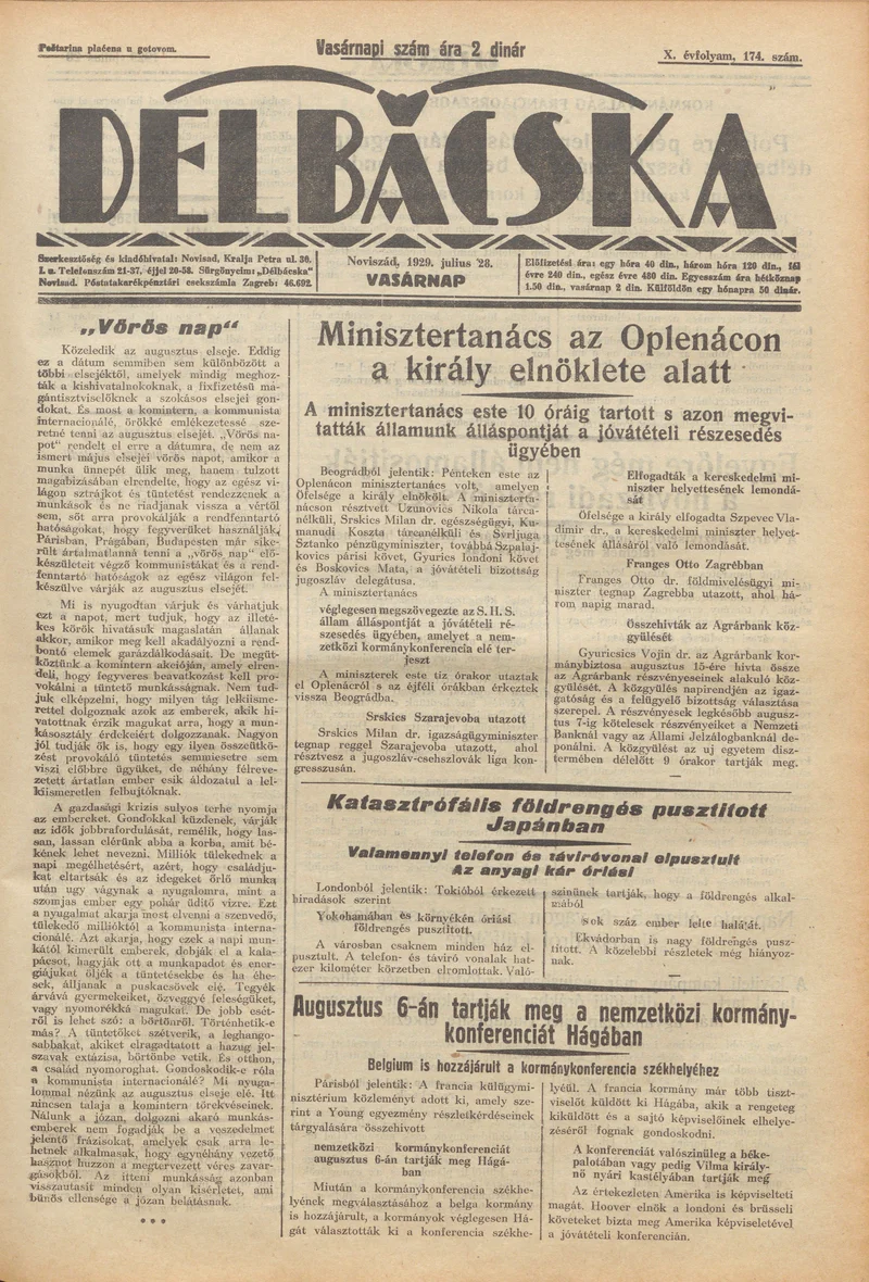 Délbácska, 10. évf. 1929. július 28. 174. sz.