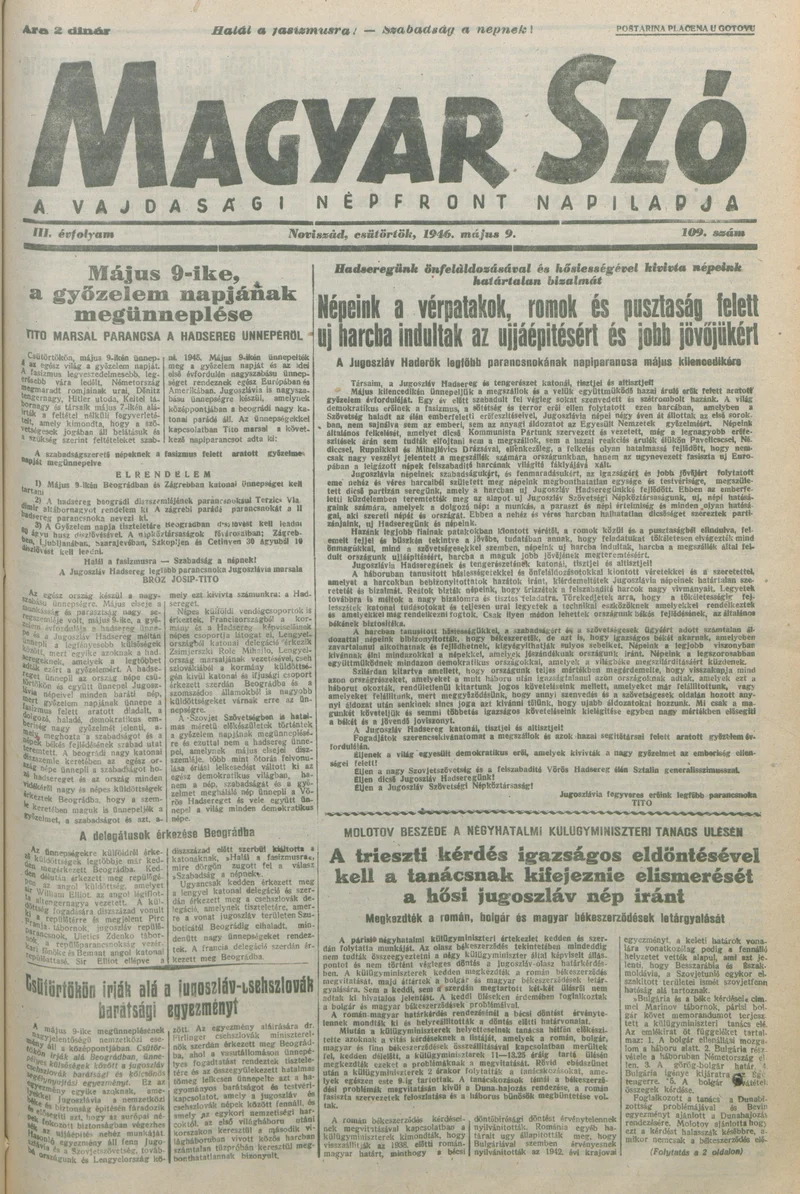 Magyar Szó, 3. évf. 1946. május 9. 109. sz. 1–8. oldal