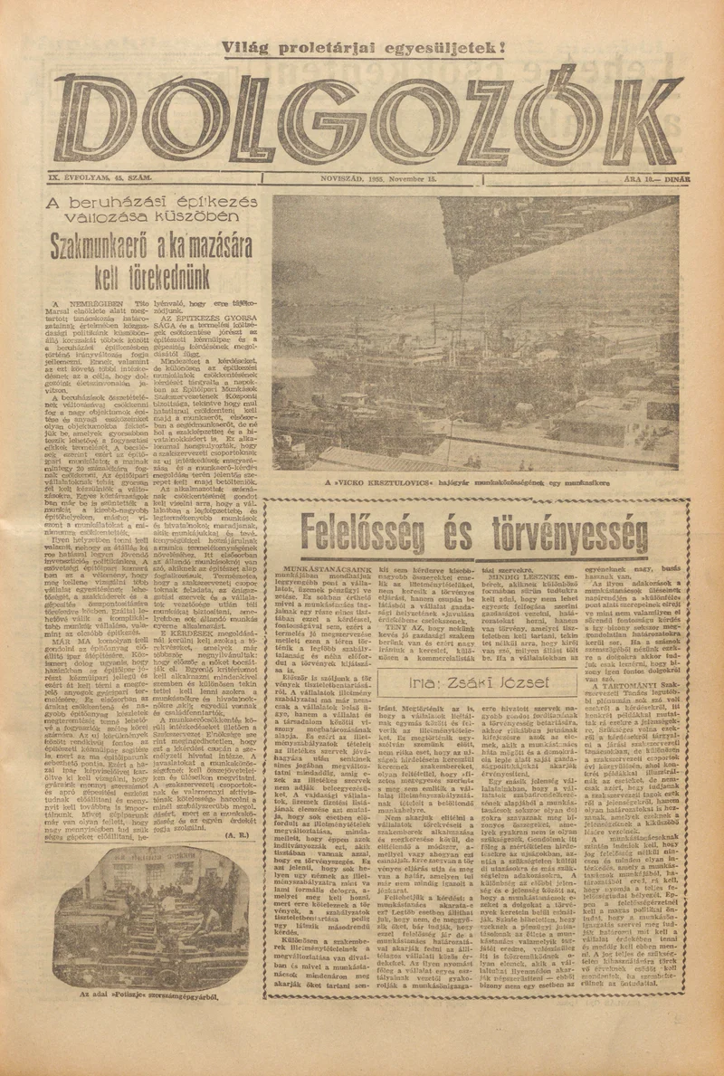 Dolgozók, 9. évf. 1955. november 15. 45. sz.