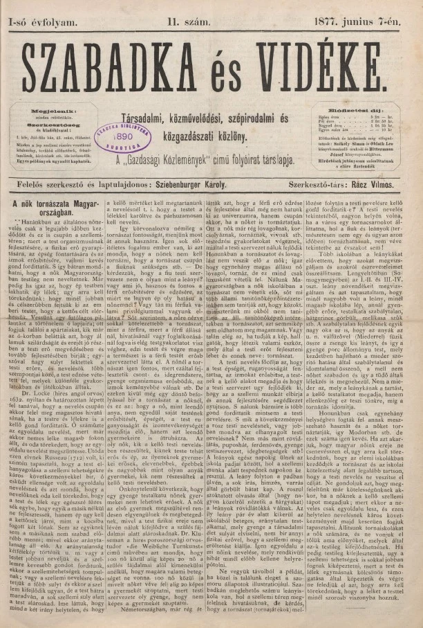 Szabadka és vidéke, 1. évf. 1877. június 7. 11. sz.