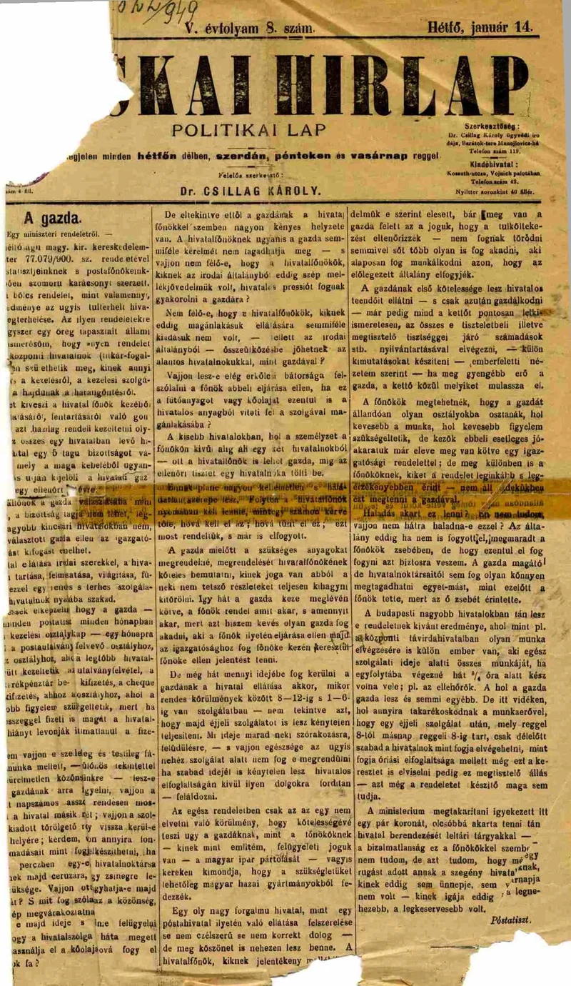 Bácskai Hirlap, 5. évf. 1901. január 14. 8. sz.